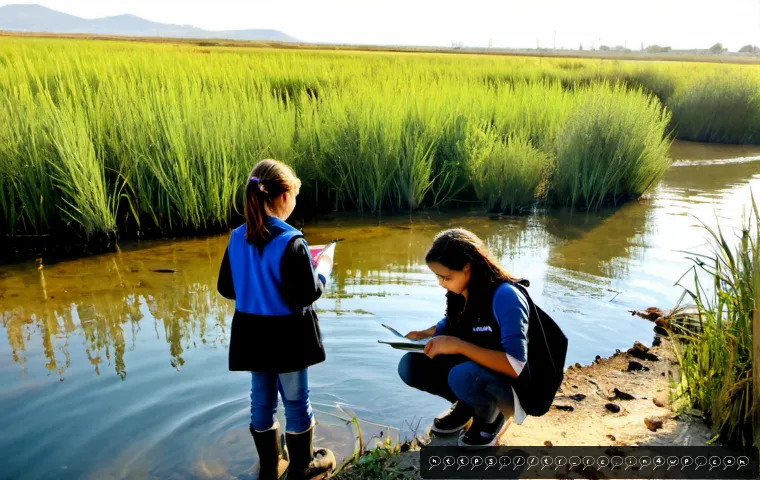 Home 13 지역 생태계 모니터링의 중요성 교육하기 - Photorealistic environmental education scene in a Turkish coastal wetland near the Aegean Sea, a div...